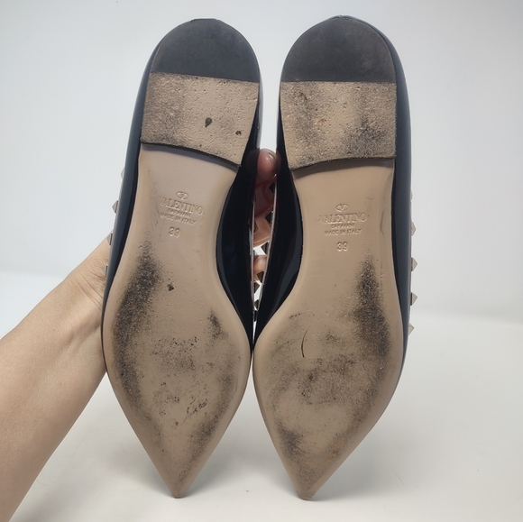 Valentino Garavani Size 39 Rockstud ballet flats ballerinas black patent - Picture 11 of 11
